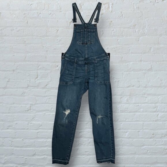 Indigo Blue Women's Maternity Distressed Denim Overalls, Size Small - Picture 1 of 14